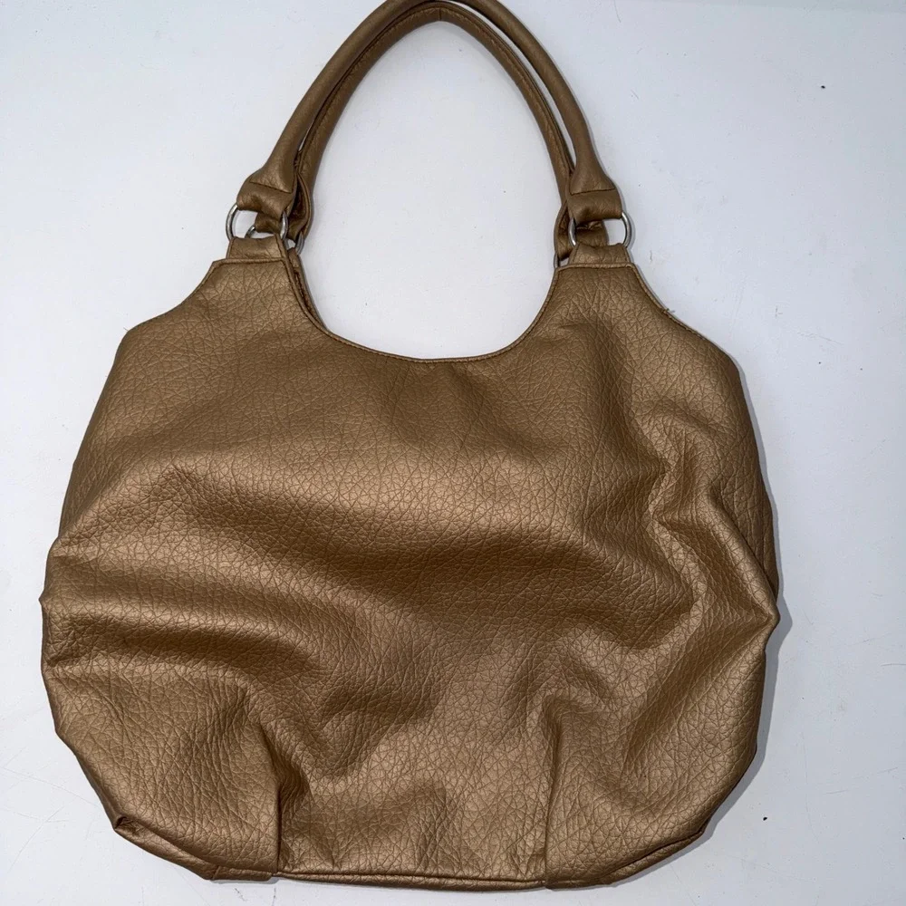 Metallic Bronze Bow Hobo‎ Bag Y2K Coquette Glam Pleated Shimmer Indie Sleaze